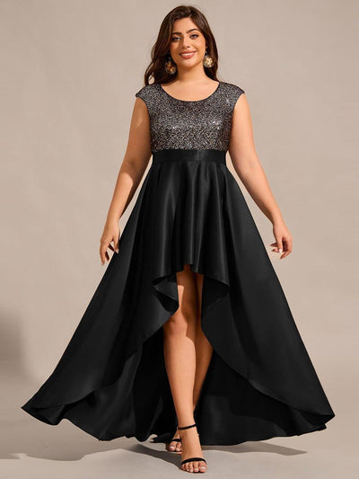 Robe de soirée en satin à sequins et décolleté rond grande taille