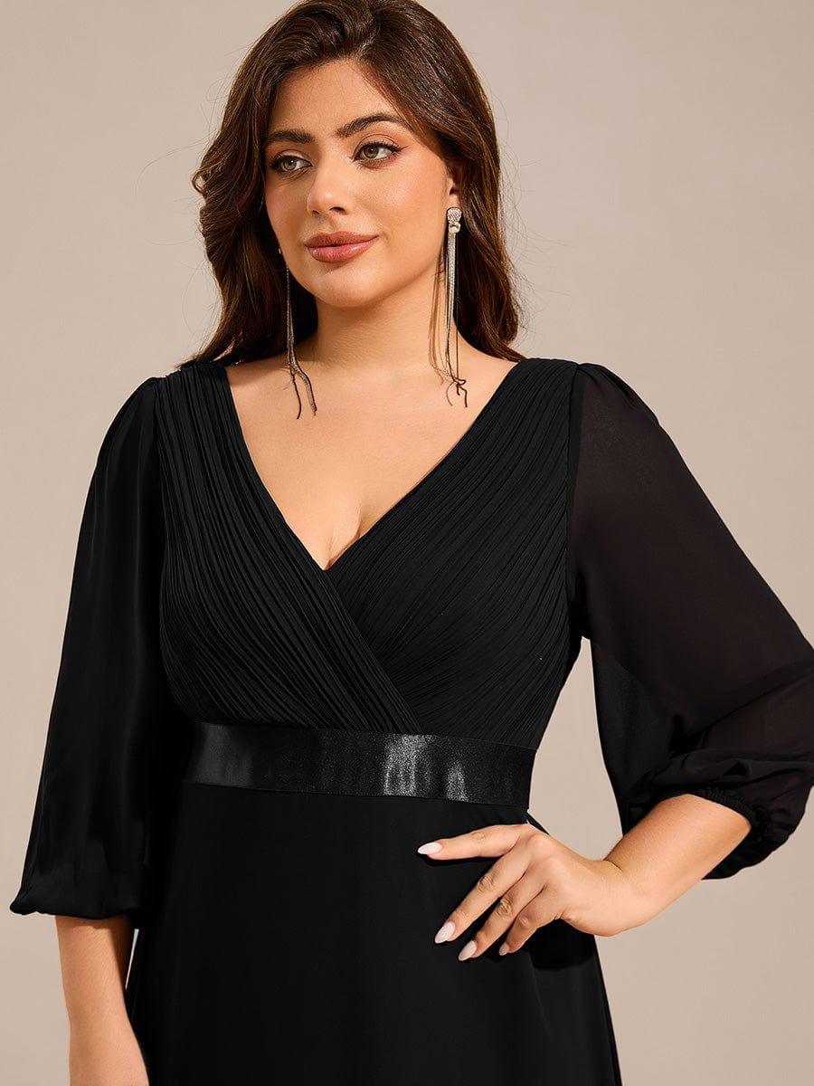Robe de soirée taille empire plissée en mousseline de soie à manches longues #Couleur_Noir