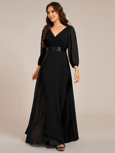 ever OLIVIA|Robe de soirée trapèze taille empire en mousseline à manches longues