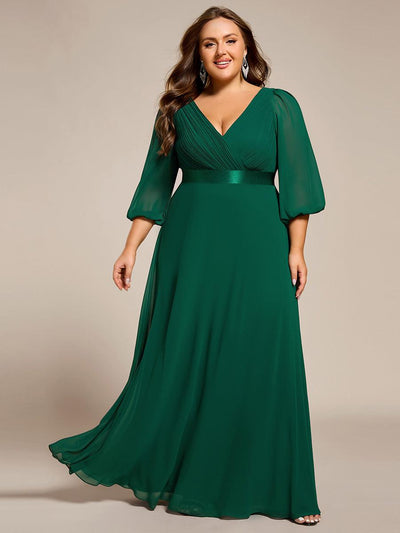 pretty OLIVIA|Robe de soirée taille empire plissée en mousseline de soie à manches longues