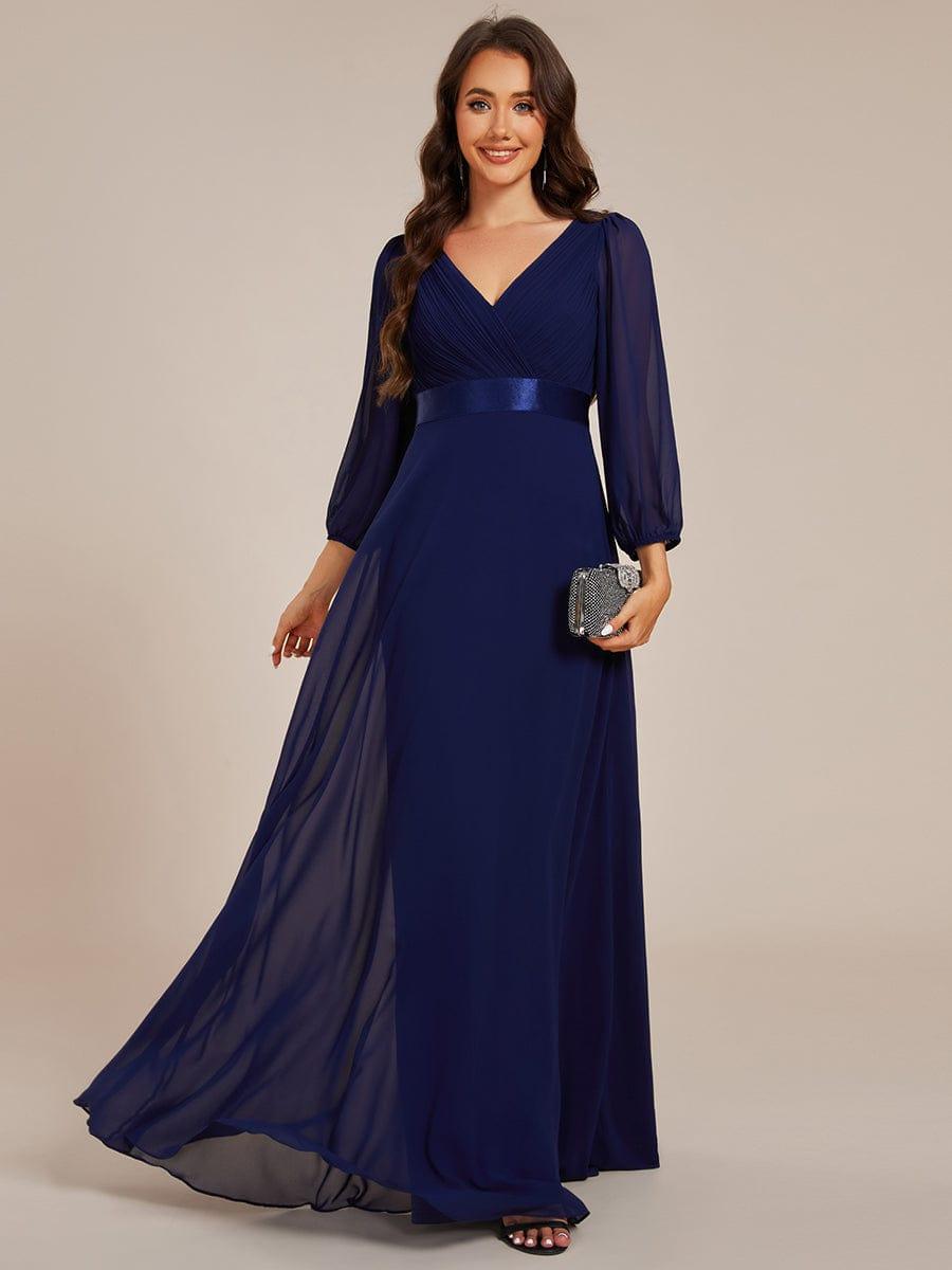 Robe Longue Mariage Manches Longues Mousseline De Soie – Décolleté V Profond Élégant Robe Mariée Ou Demoiselle D’Honneur