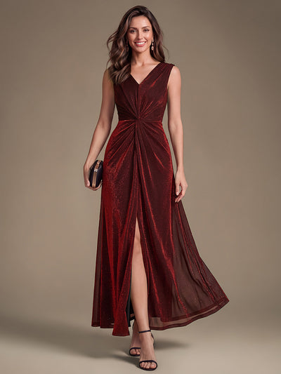 Robe longue scintillante à détail noué col V