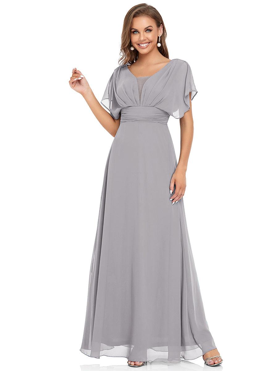 Robe de soirée longue en mousseline de soie à taille empire coupe A #Couleur_Gris