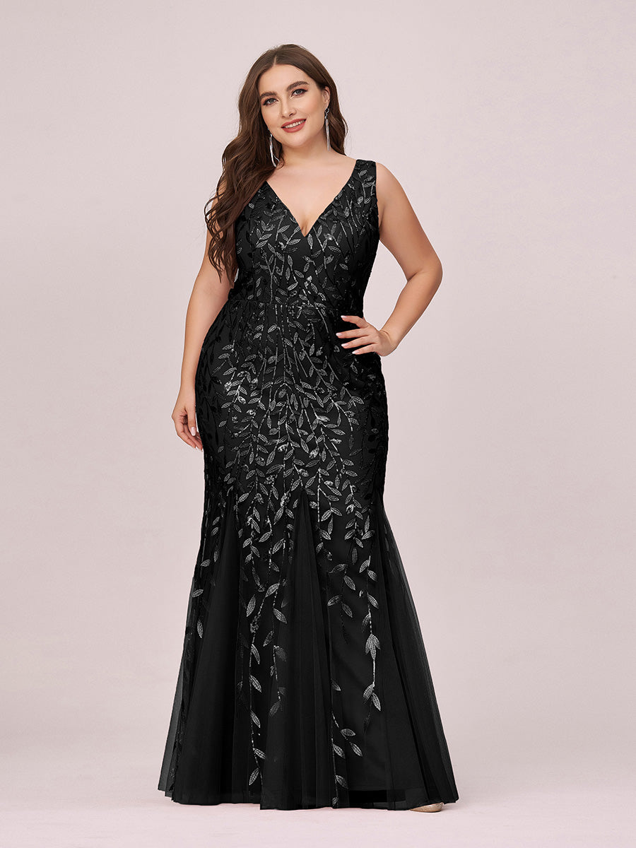 Robe de soirée Longue Sexy en sequins col en V pour femmes #Couleur_Noir