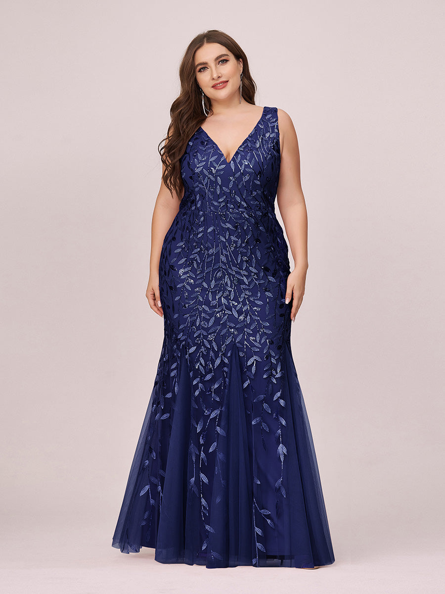 Robe de soirée Longue Sexy en sequins col en V pour femmes #Couleur_Bleu Marine