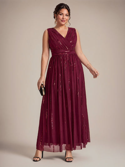 Robe de soirée grande taille en tulle, drapé 3D et sequins