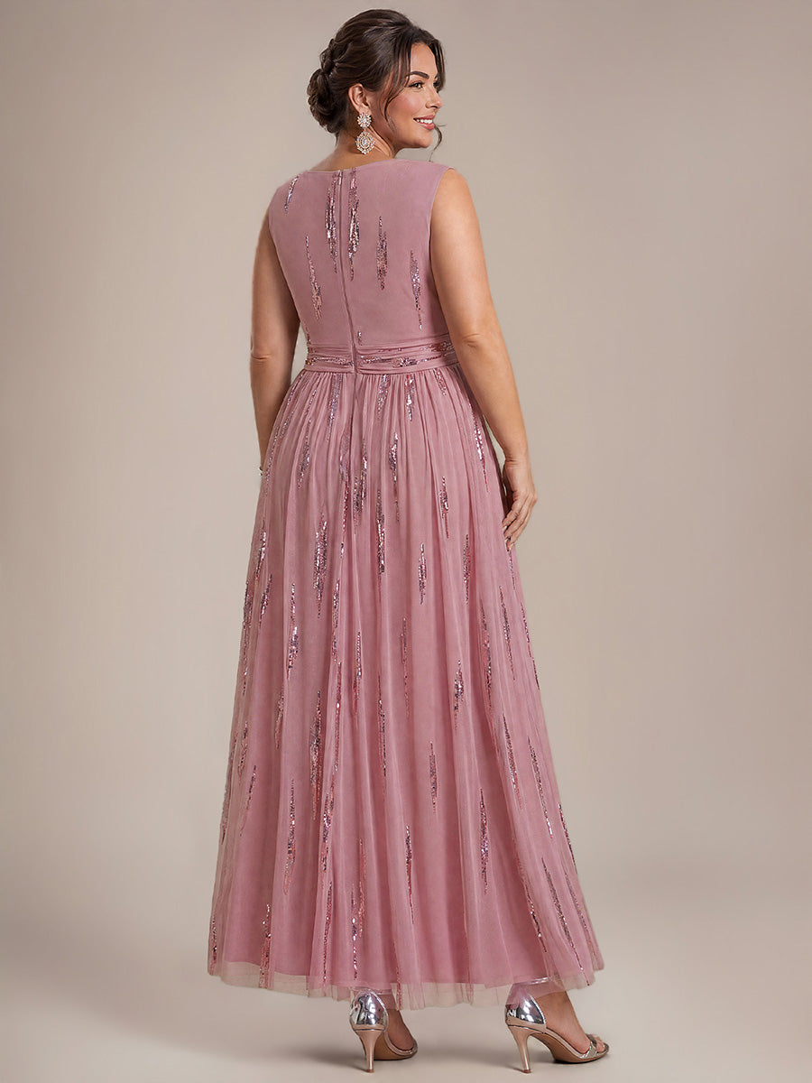 Robe A-Line sans manches en V maxi en sequins avec tissu extensible #Couleur_Orchidee