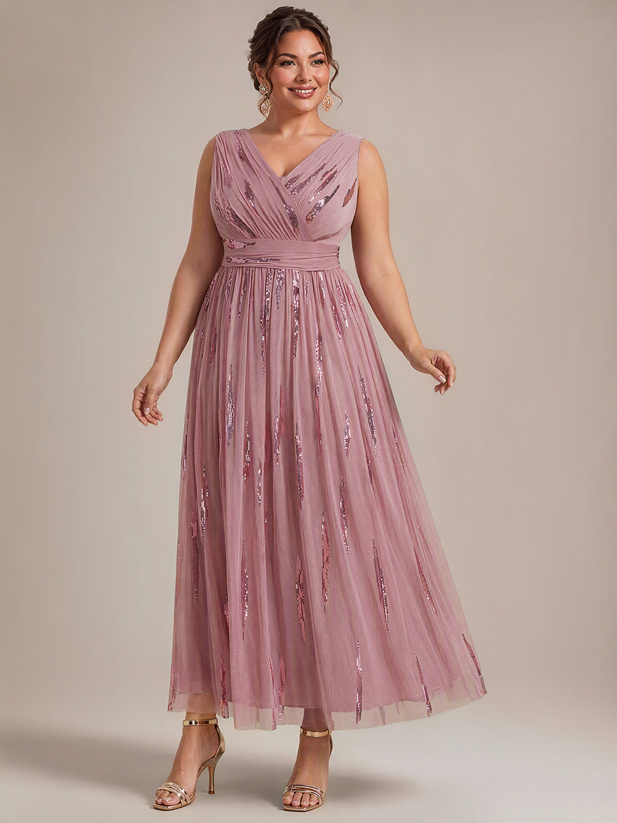 Robe A-Line sans manches en V maxi en sequins avec tissu extensible #Couleur_Orchidee