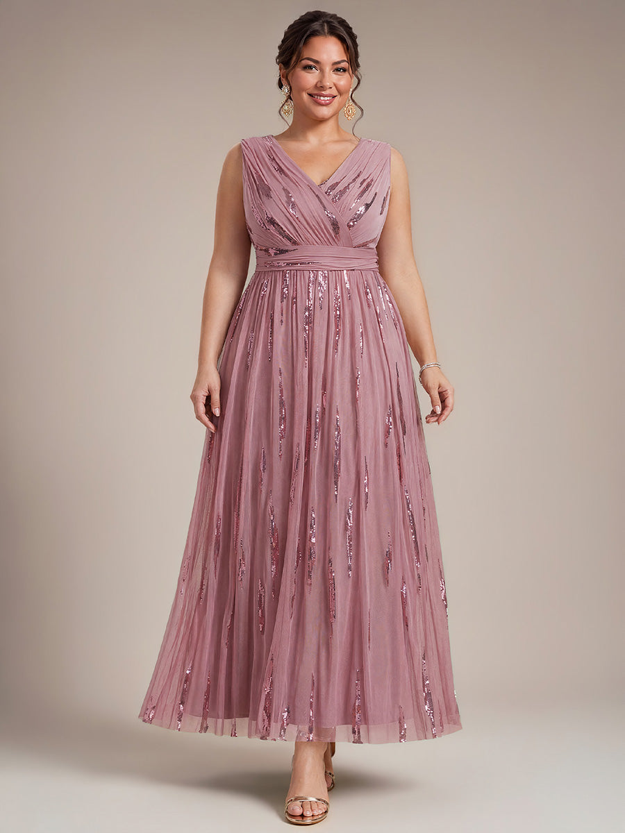 Robe A-Line sans manches en V maxi en sequins avec tissu extensible #Couleur_Orchidee