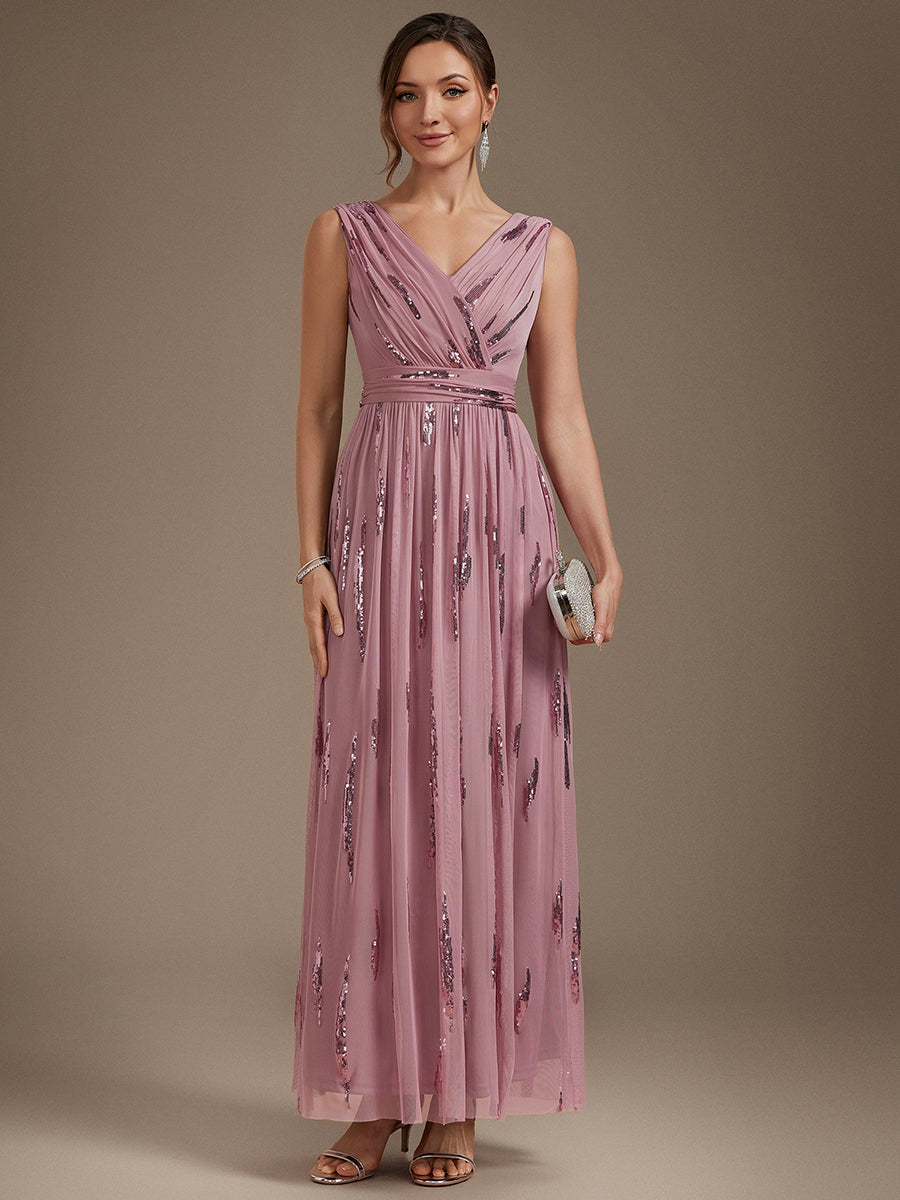 Robe A-Line sans manches en V maxi en sequins avec tissu extensible #Couleur_Orchidee
