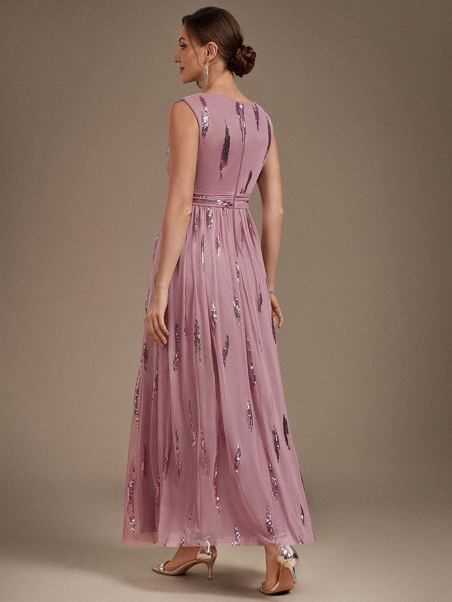 Robe A-Line sans manches en V maxi en sequins avec tissu extensible #Couleur_Orchidee