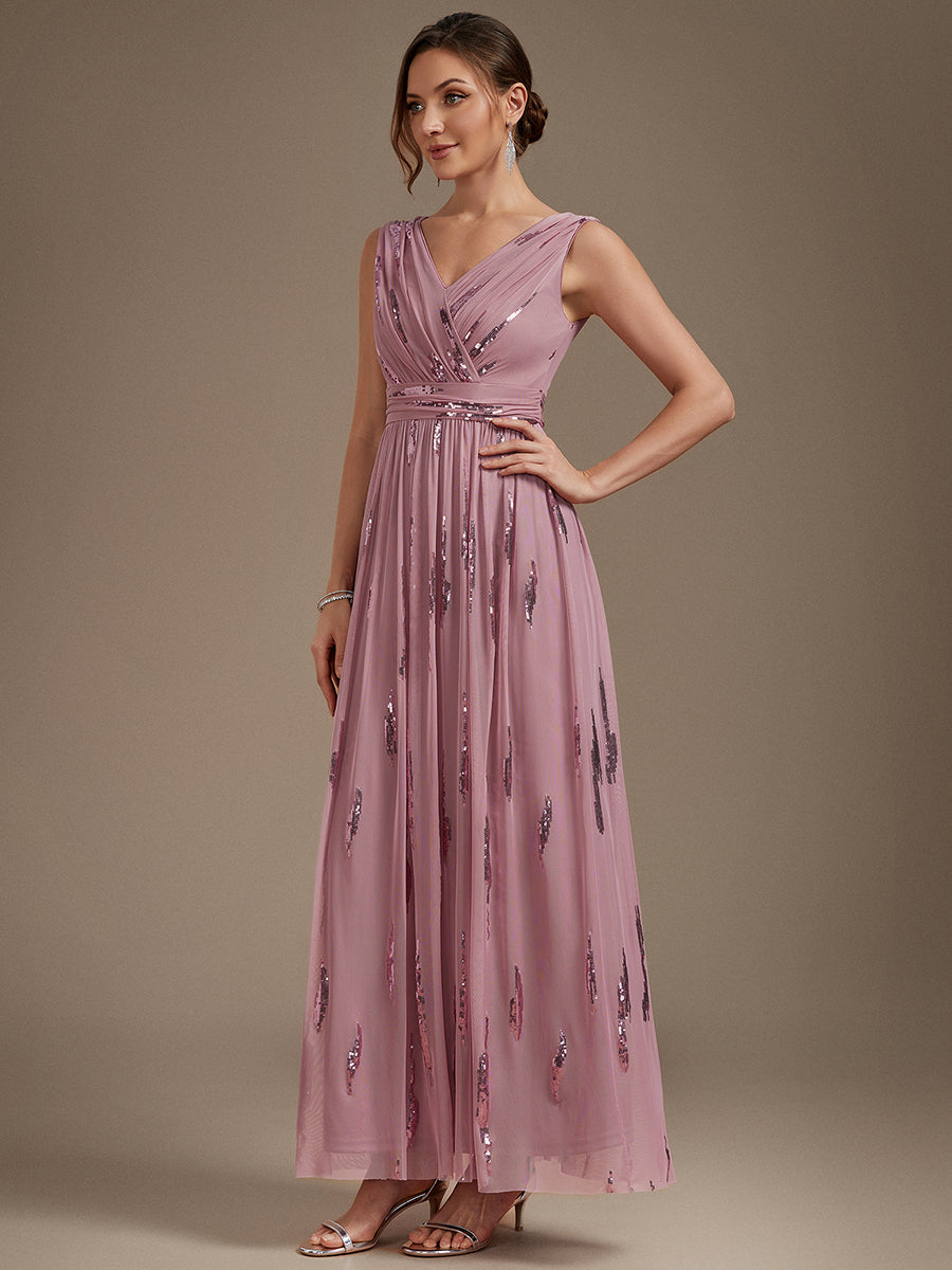 Robe A-Line sans manches en V maxi en sequins avec tissu extensible #Couleur_Orchidee