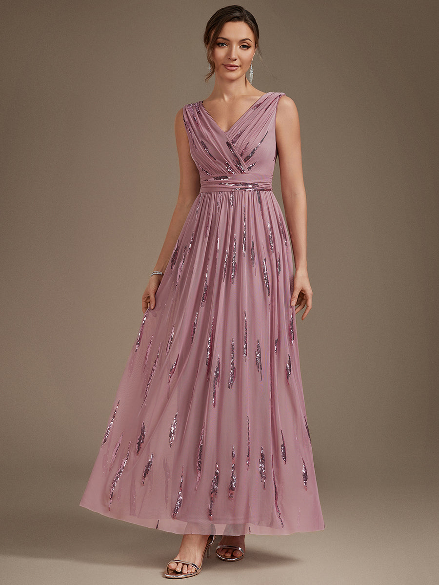 Robe A-Line sans manches en V maxi en sequins avec tissu extensible #Couleur_Orchidee