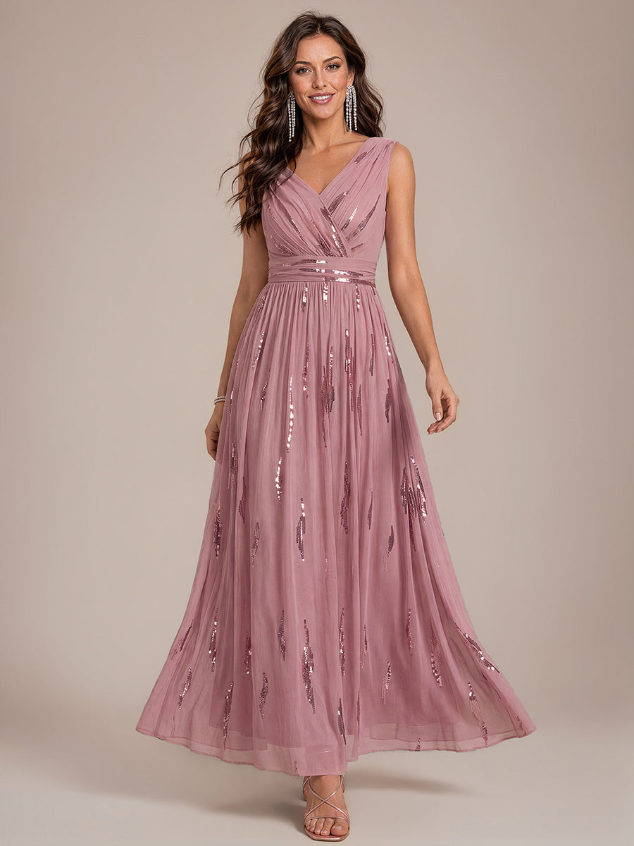 Robe A-Line sans manches en V maxi en sequins avec tissu extensible #Couleur_Orchidee