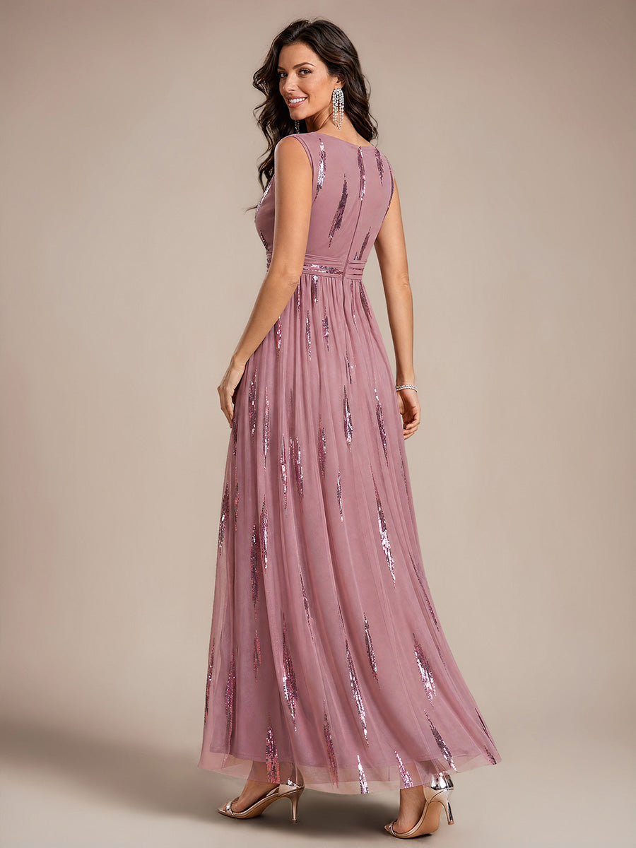 Robe A-Line sans manches en V maxi en sequins avec tissu extensible #Couleur_Orchidee
