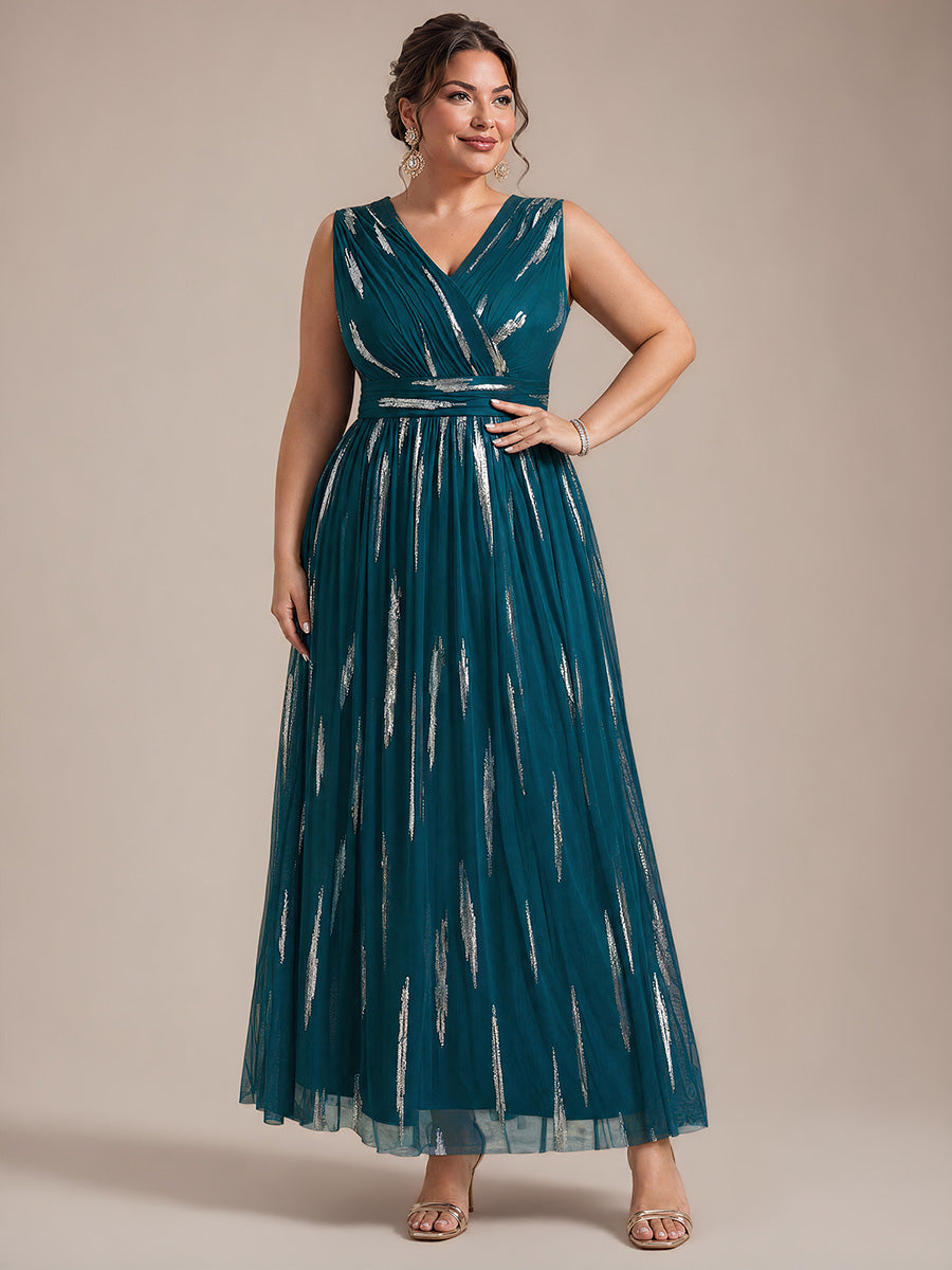 Robe A-Line sans manches en V maxi en sequins avec tissu extensible #Couleur_Bleu Sarcelle