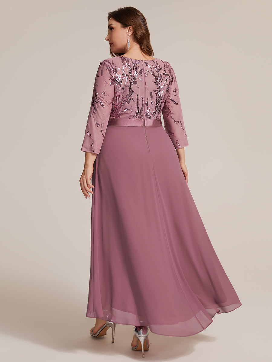Robe A-Line ¨¤ manches trois quarts avec un ourlet asym¨¦trique des volants et des d¨¦tails transparents #Couleur_Orchidee