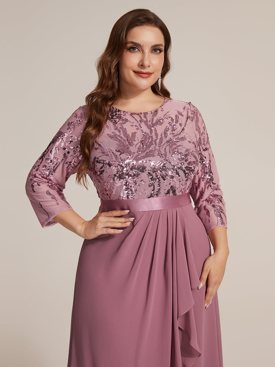 Robe A-Line ¨¤ manches trois quarts avec un ourlet asym¨¦trique des volants et des d¨¦tails transparents #Couleur_Orchidee