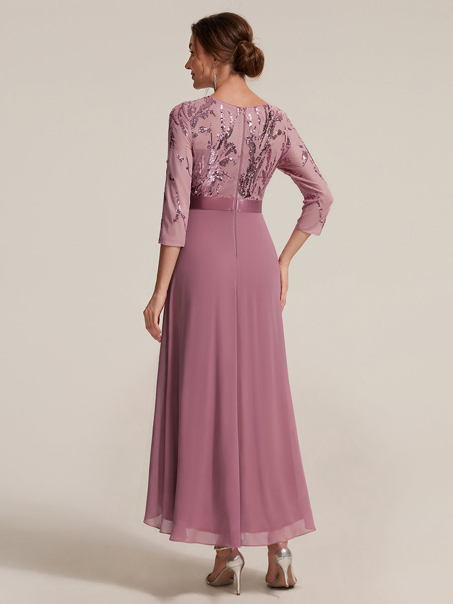 Robe A-Line ¨¤ manches trois quarts avec un ourlet asym¨¦trique des volants et des d¨¦tails transparents #Couleur_Orchidee