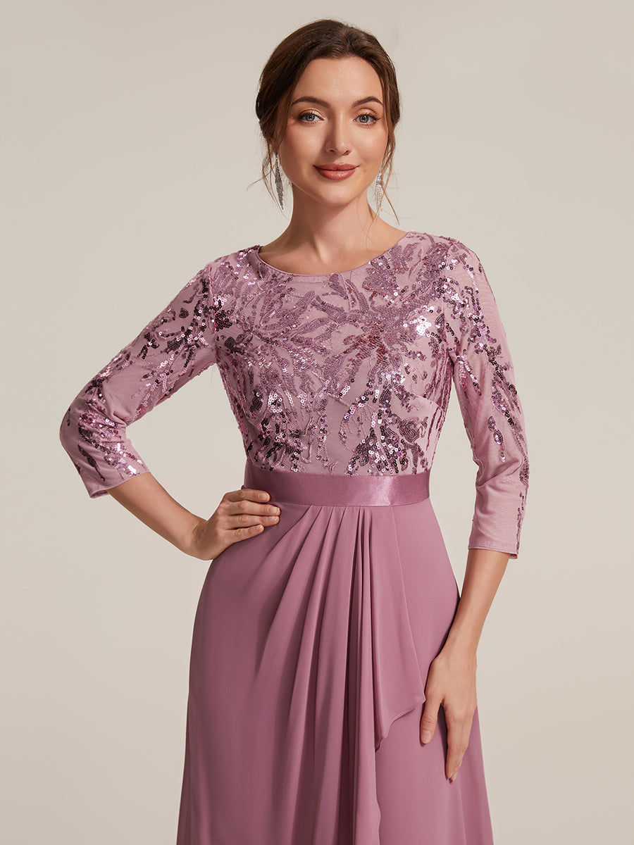 Robe A-Line ¨¤ manches trois quarts avec un ourlet asym¨¦trique des volants et des d¨¦tails transparents #Couleur_Orchidee