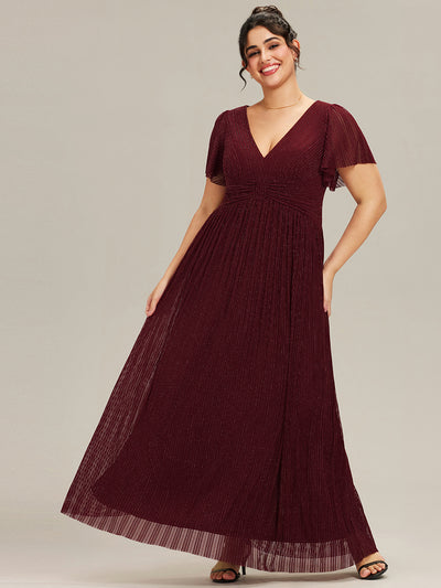 pretty DAPHNE|Robe de soirée formelle scintillante à manches courtes et col en V de grande taille