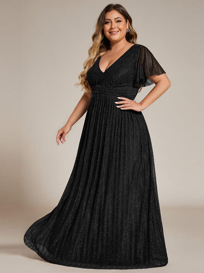 pretty DAPHNE|Robe de soirée formelle scintillante à manches courtes et col en V de grande taille
