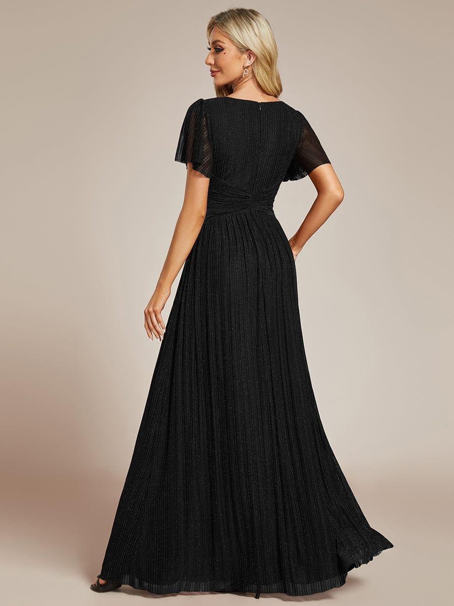 Robe de soirée formelle scintillante à manches courtes et col en V #Couleur_Noir