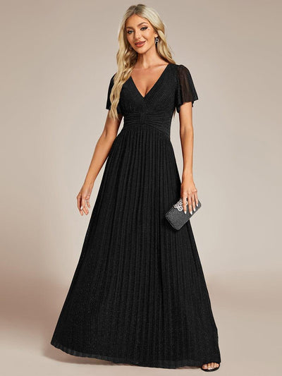ever DAPHNE|Robe de soirée formelle scintillante à manches courtes et col en V