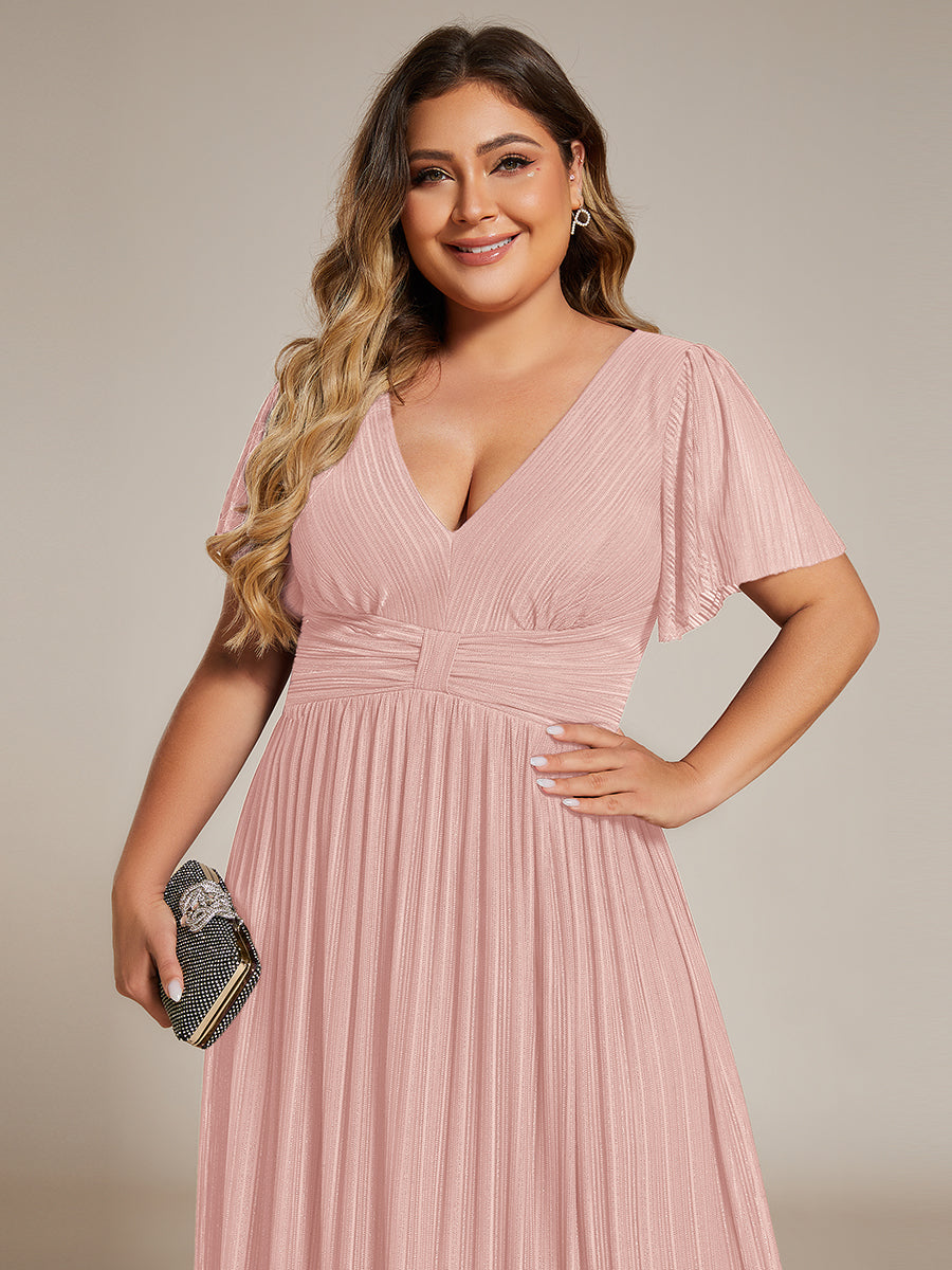 Robe de soirée formelle scintillante à manches courtes et col en V #Couleur_Rose