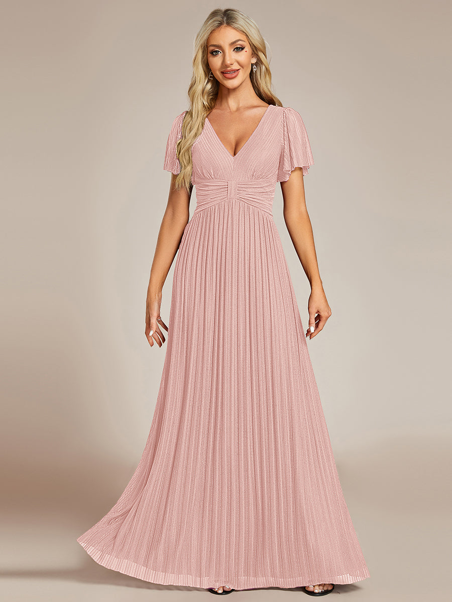 Robe de soirée formelle scintillante à manches courtes et col en V #Couleur_Rose