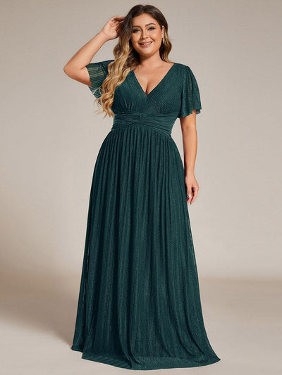 pretty DAPHNE|Robe de soirée formelle scintillante à manches courtes et col en V de grande taille