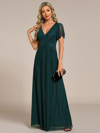 ever DAPHNE|Robe de soirée formelle scintillante à manches courtes et col en V