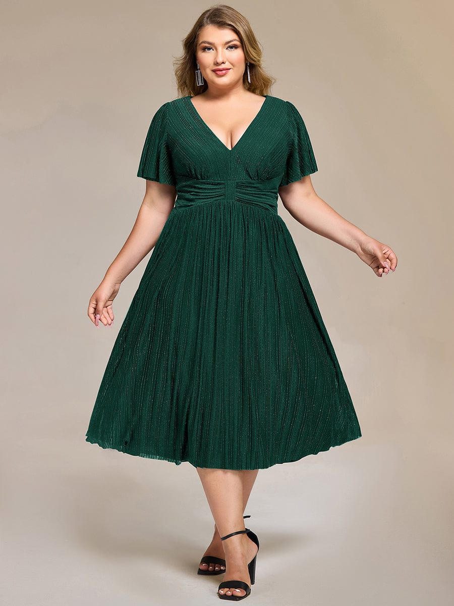 Robe de soirée mi-longue pailletée #Couleur_Vert Fonce