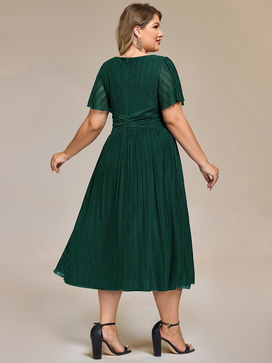 Robe de soirée mi-longue pailletée #Couleur_Vert Fonce