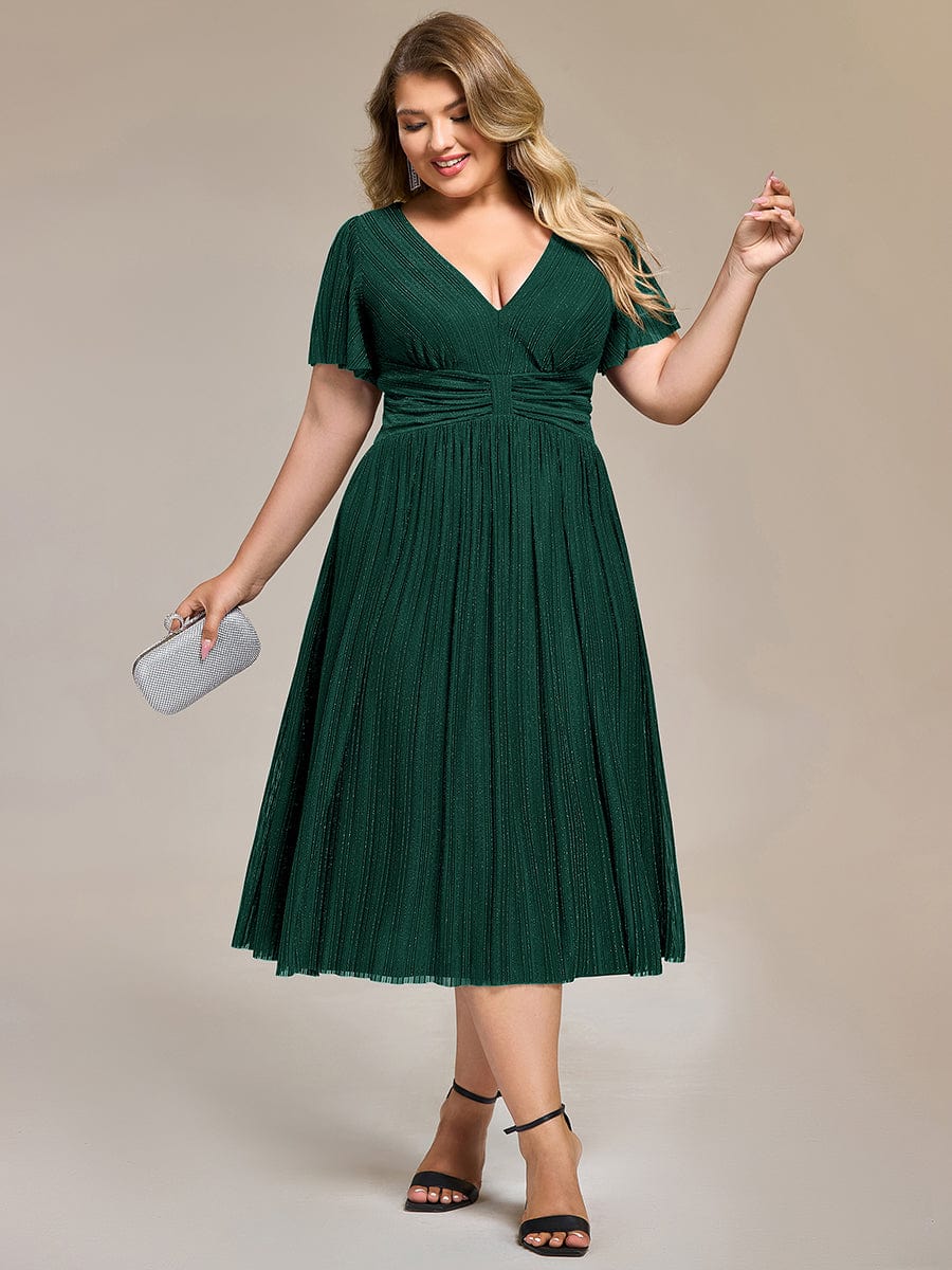 Robe de soirée mi-longue pailletée #Couleur_Vert Fonce