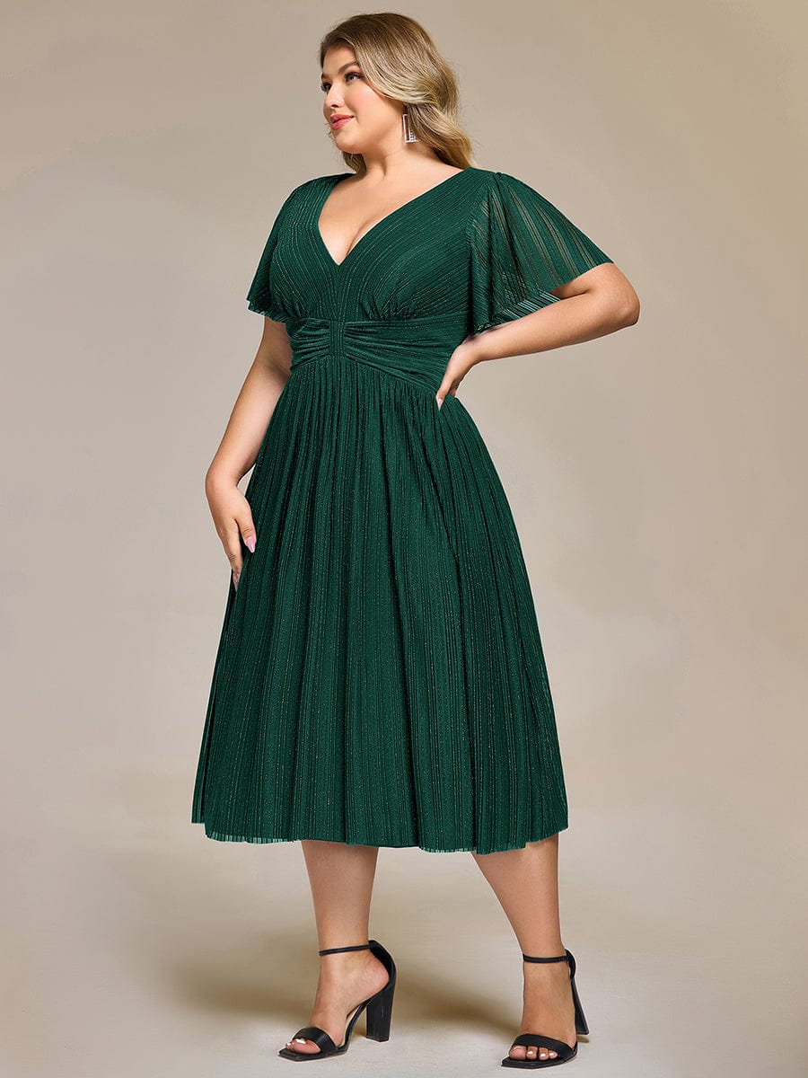 Robe de soirée mi-longue pailletée #Couleur_Vert Fonce