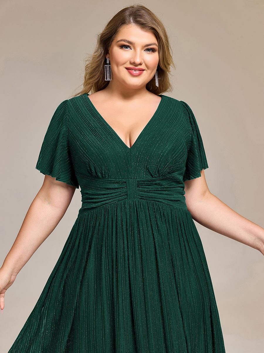 Robe de soirée mi-longue pailletée #Couleur_Vert Fonce