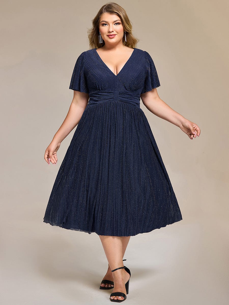 Robe de soirée mi-longue pailletée #Couleur_Bleu Marine