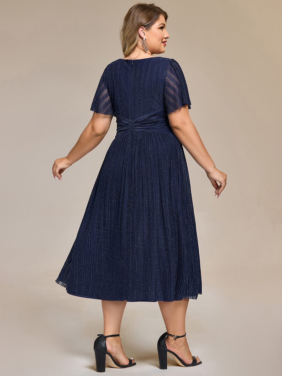 Robe de soirée mi-longue pailletée #Couleur_Bleu Marine