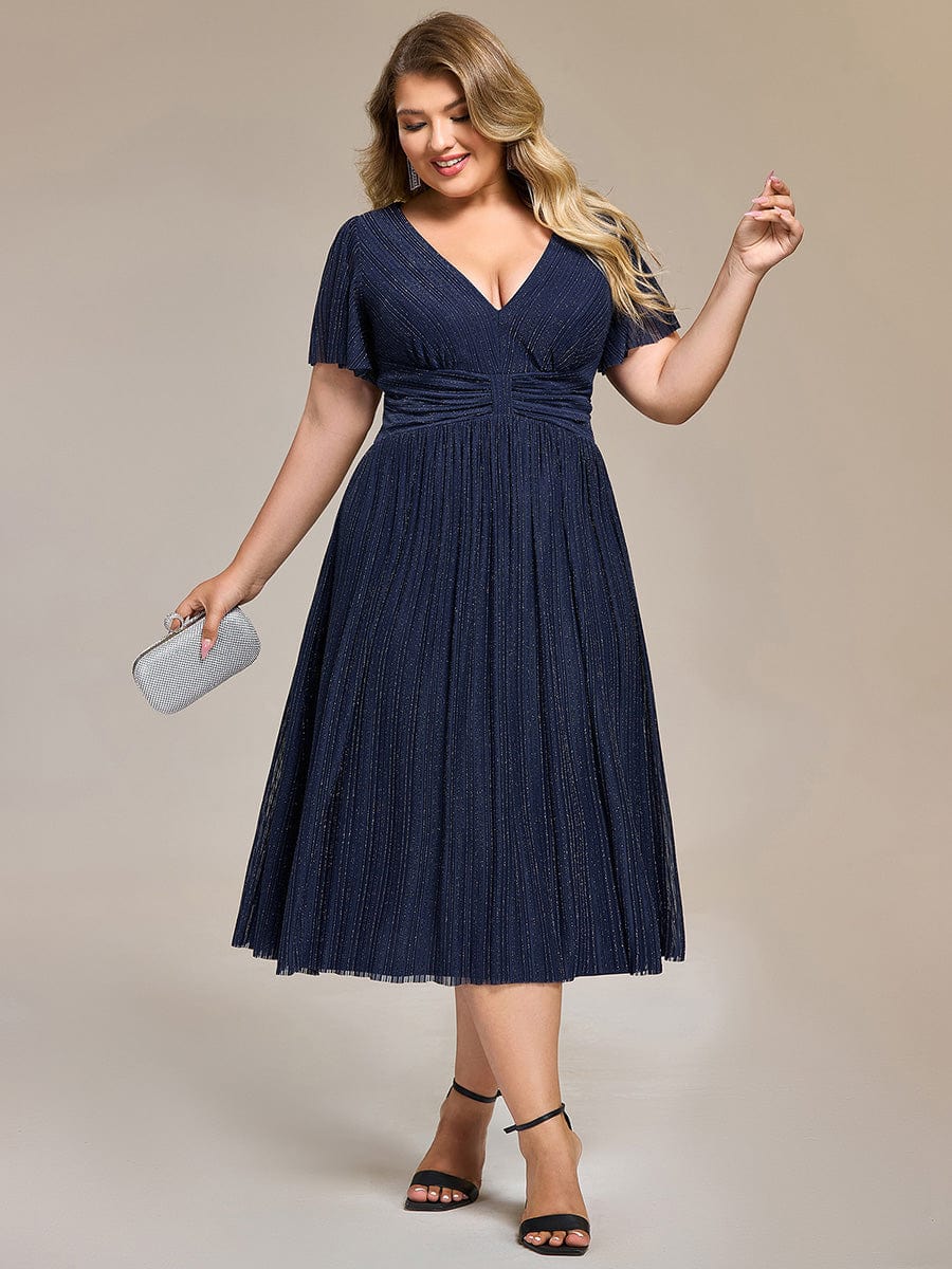 Robe de soirée mi-longue pailletée #Couleur_Bleu Marine