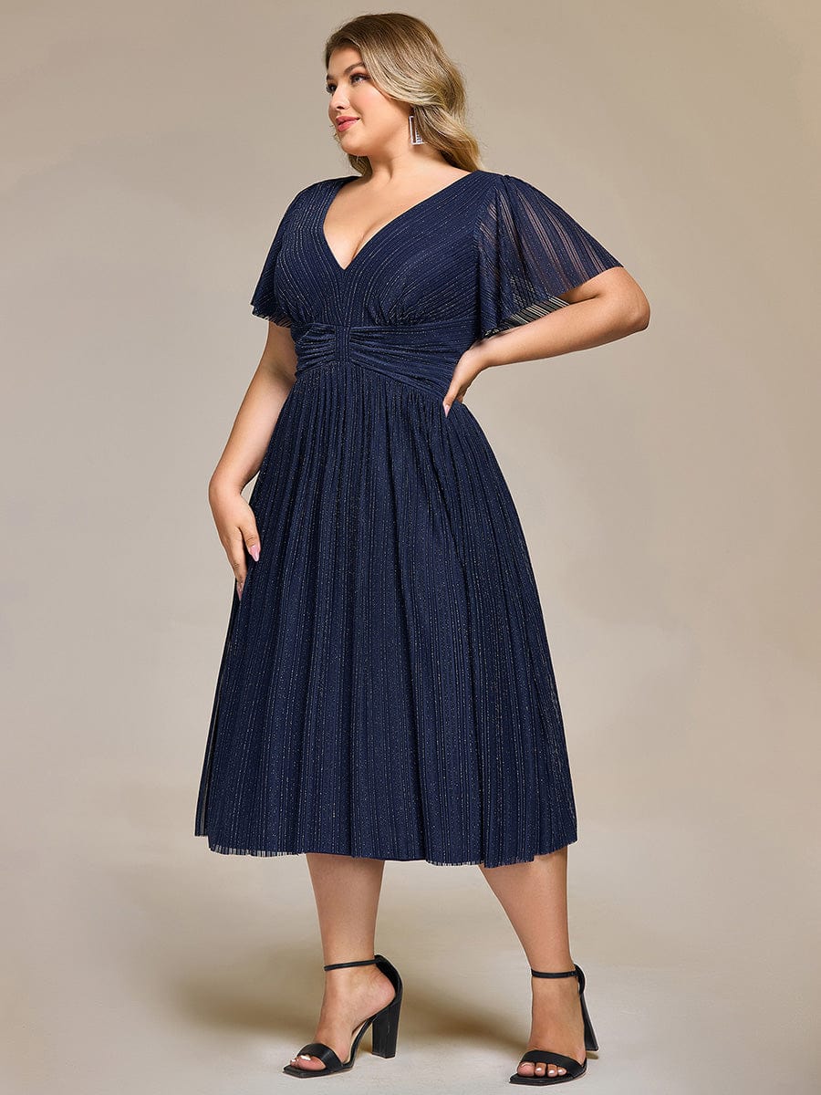 Robe de soirée mi-longue pailletée #Couleur_Bleu Marine