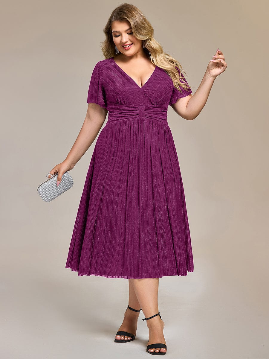 Robe de soirée mi-longue pailletée #Couleur_Glycine violette