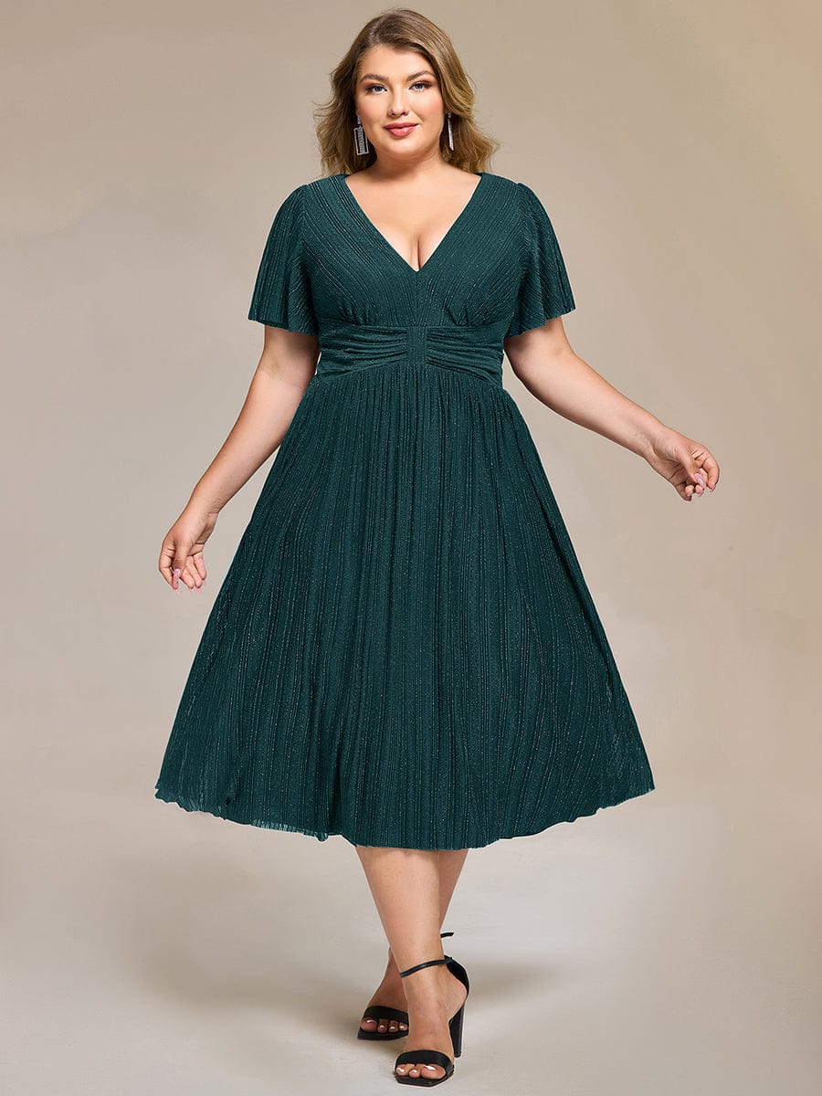 Robe de soirée mi-longue pailletée #Couleur_Bleu Sarcelle