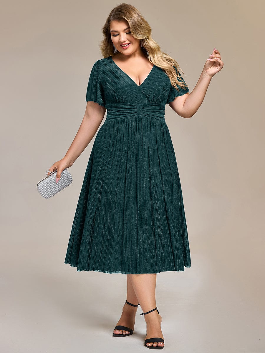 Robe de soirée mi-longue pailletée #Couleur_Bleu Sarcelle