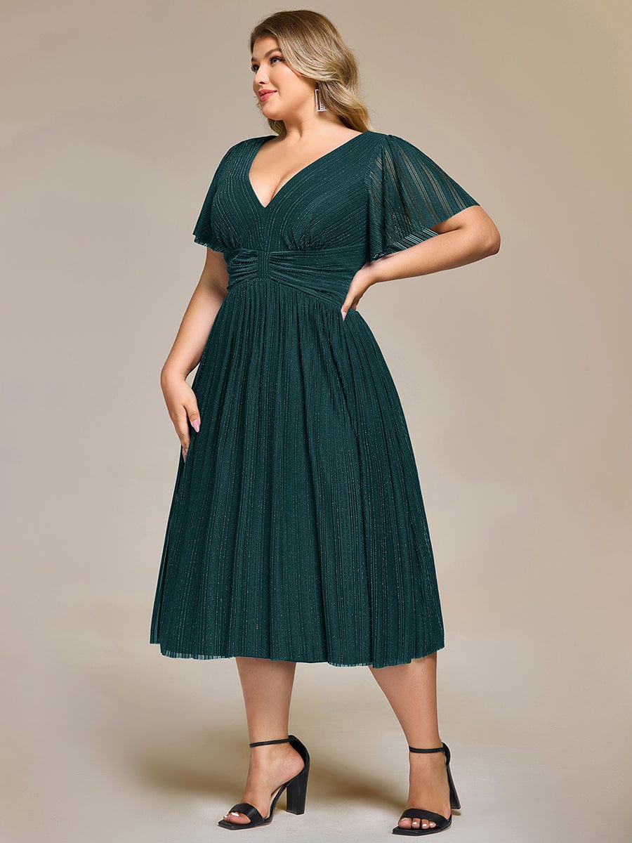 Robe de soirée mi-longue pailletée #Couleur_Bleu Sarcelle