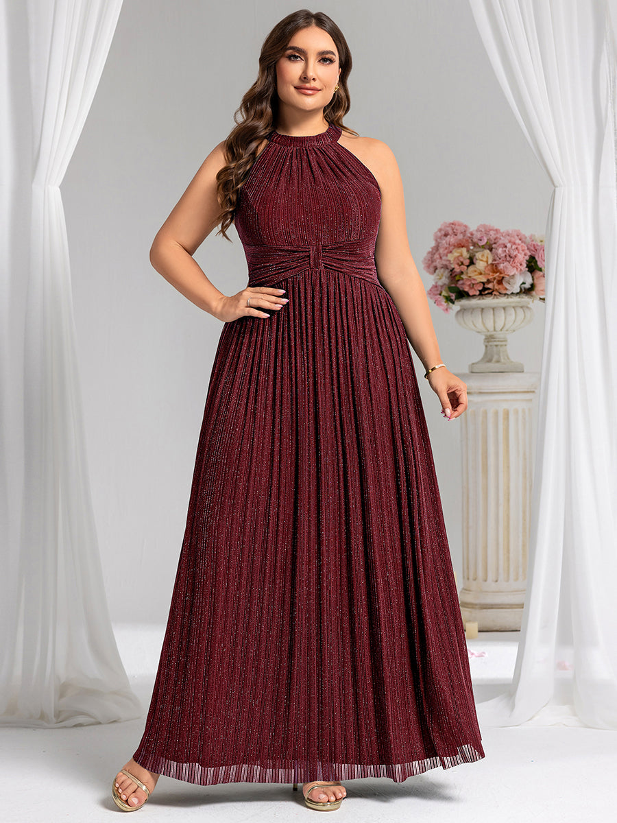 Robe de soirée formelle scintillante à col licou avec silhouette trapèze #Couleur_Bordeaux