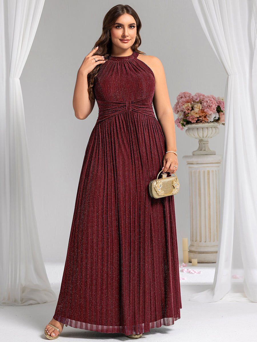 Robe de soirée formelle scintillante à col licou avec silhouette trapèze #Couleur_Bordeaux