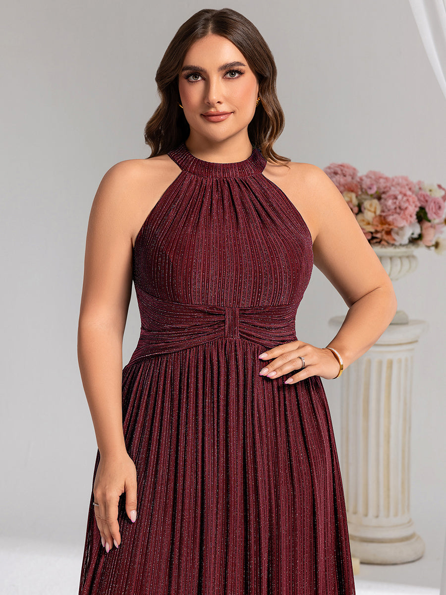 Robe de soirée formelle scintillante à col licou avec silhouette trapèze #Couleur_Bordeaux