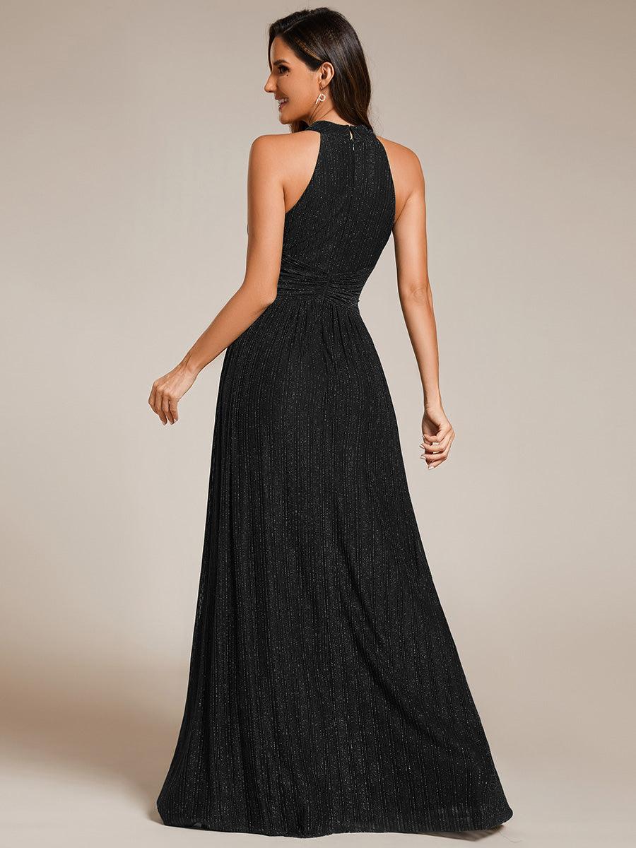Robe de soirée formelle scintillante à col licou avec silhouette trapèze #Couleur_Noir