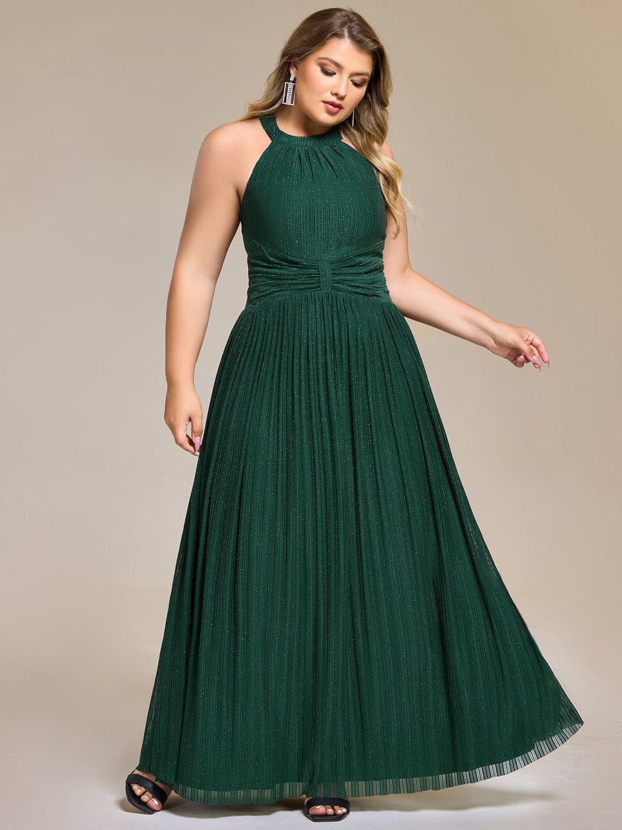 Robe de soirée formelle scintillante à col licou avec silhouette trapèze #Couleur_Vert Fonce